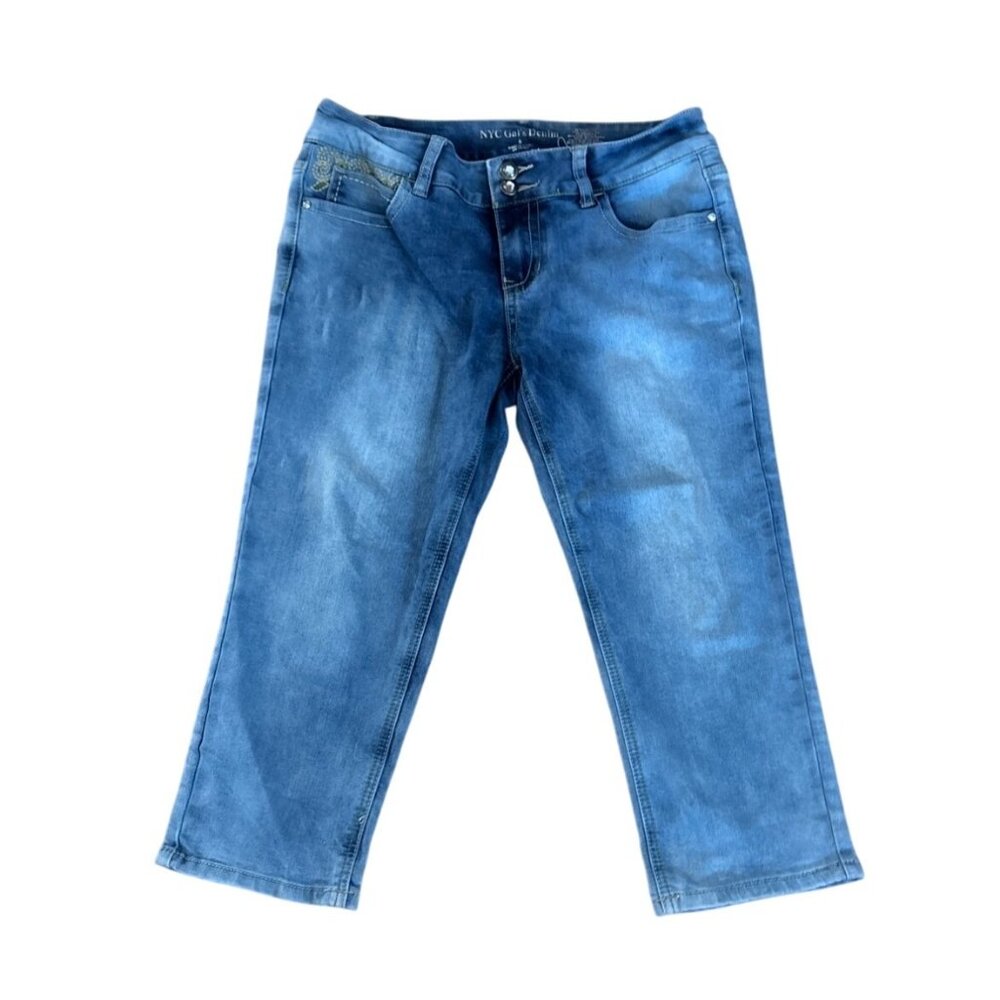 NYC Gals Denim Womens Embroidered Pocket Capri Jeans Size 8
